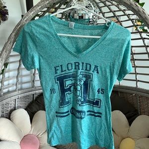 teal florida v neck tee